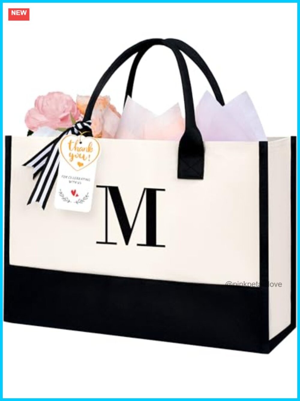 Personalized Monogrammed Canvas Tote Bag with Zipper, Large Capacity for Beach